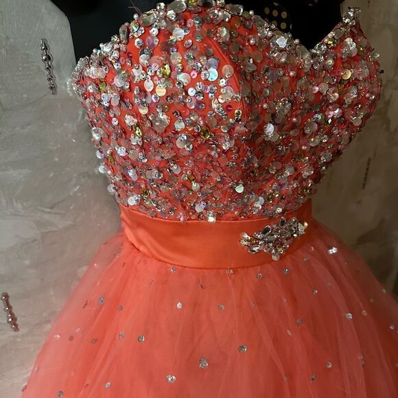 MORI LEE PAPARAZZI Ball Gown In Coral Pink Prom NWT - Picture 10 of 17